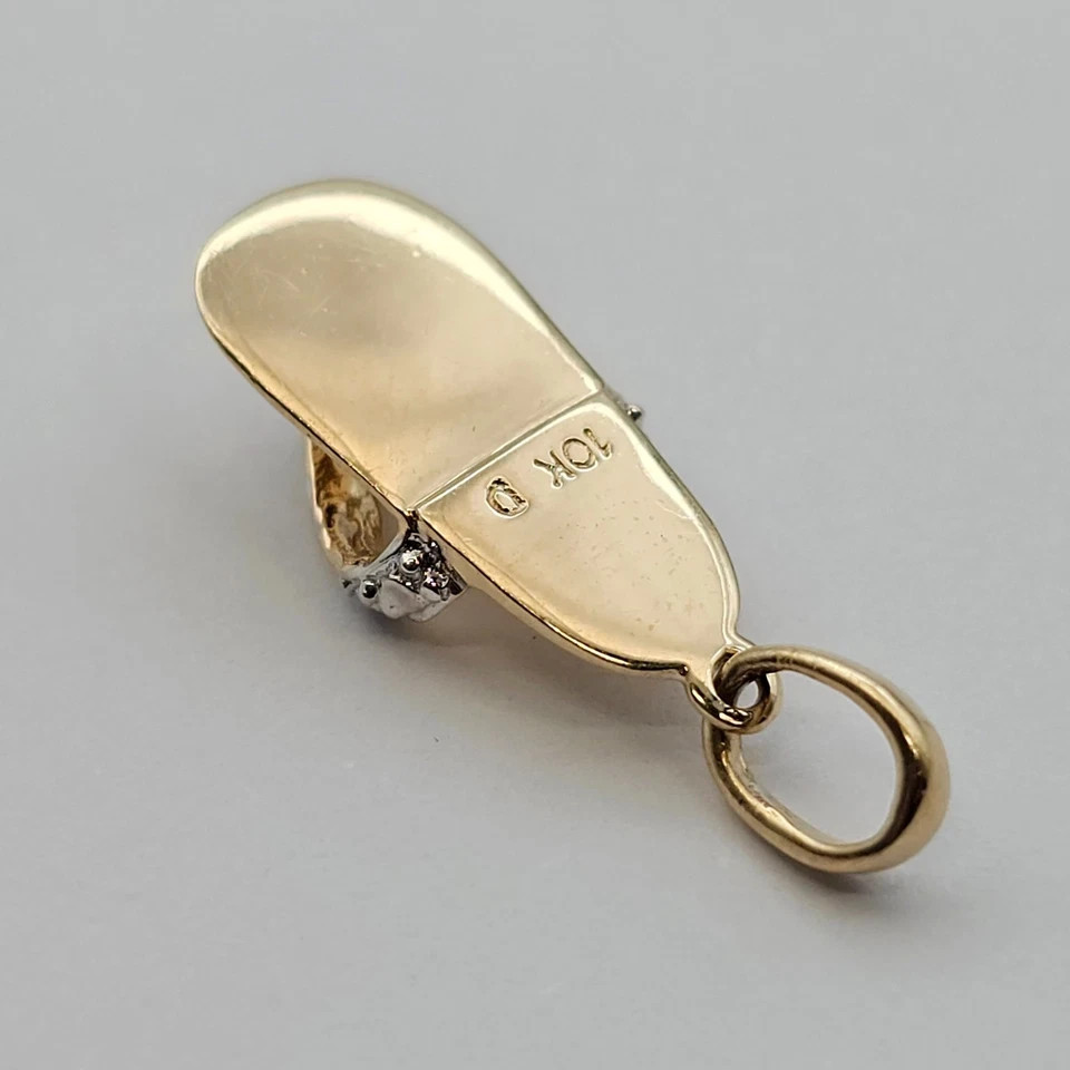 Solid 10K Yellow & White Gold Diamond Accent Flip Flop Shoe Pendant Charm .79g