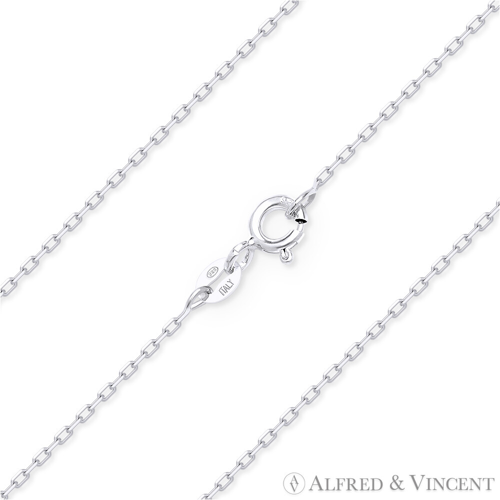 1.1mm D-Cut Anchor Cable Link 925 Italy Sterling Silver & Rhodium Chain Necklace