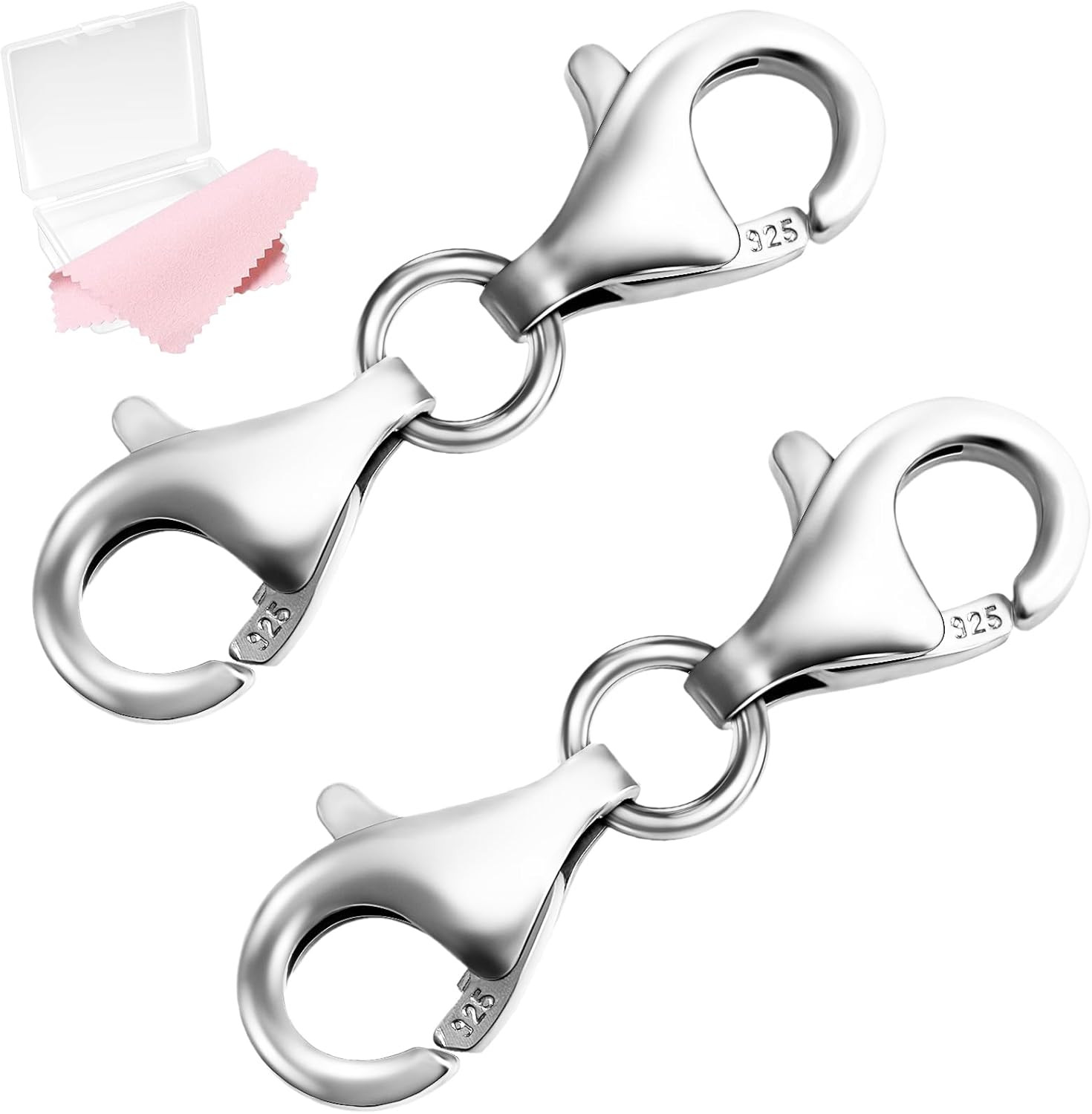 925 Sterling Silver Double Lobster Claw Clasps,Necklace Extender Double Bracelet