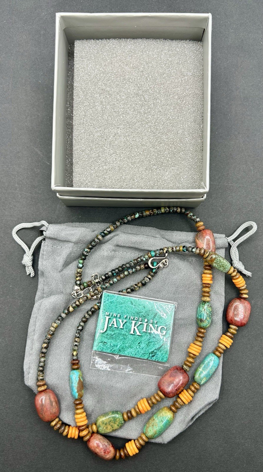 Jay King 925 Sterling Multi-Gem Necklace Turquoise, Coral, And Serpentine