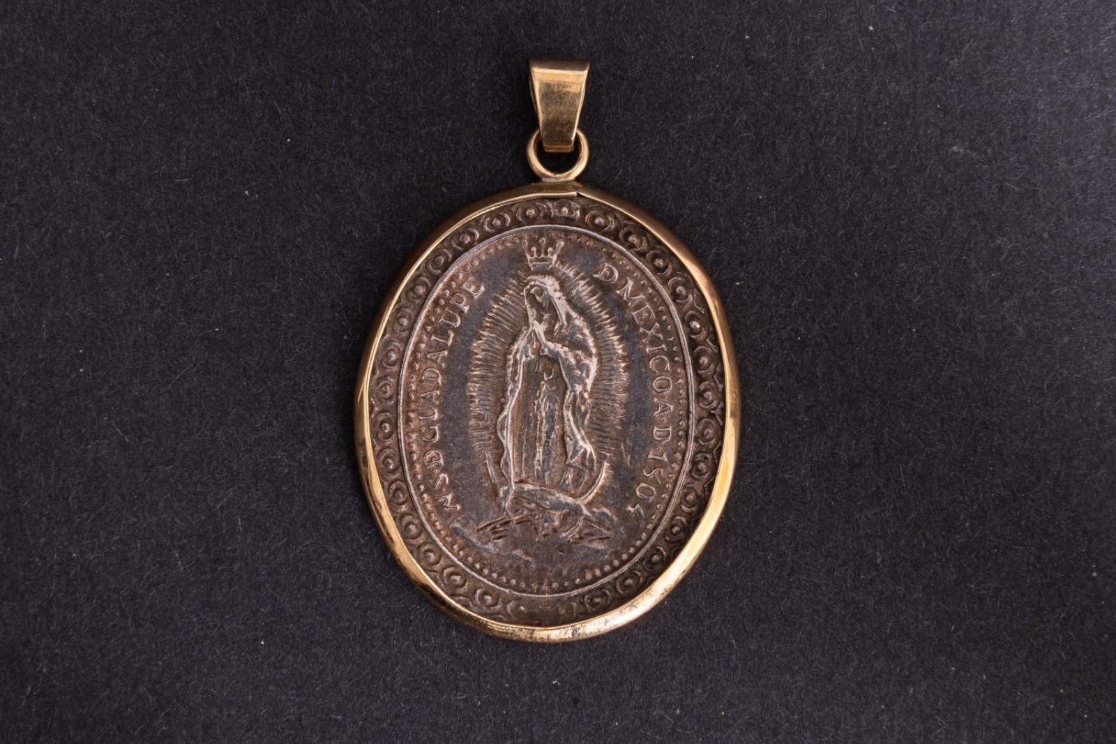 Virgin de Guadalupe 1804 14k Gold Silver Vintage Pendant Mexico 1 3/8″ x 1 1/8″