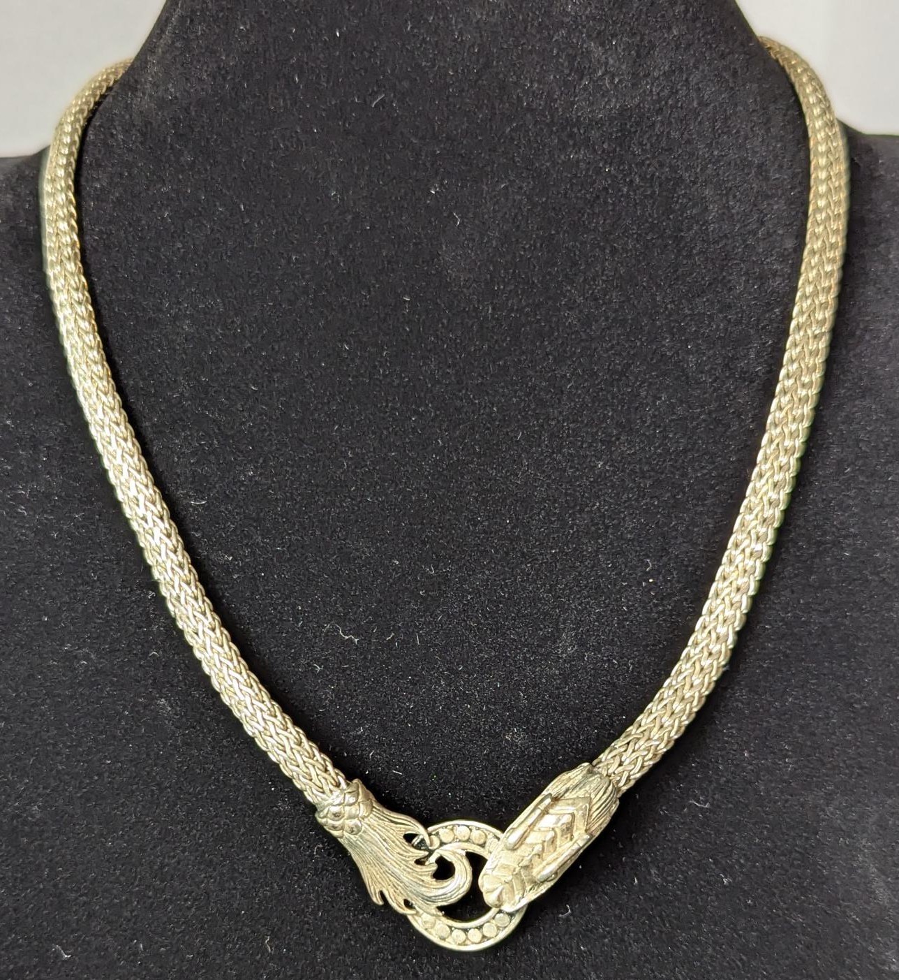 Sterling Silver 925 Dragon Head Woven Foxtail Necklace 16″ 24.3g 26.7.12-11