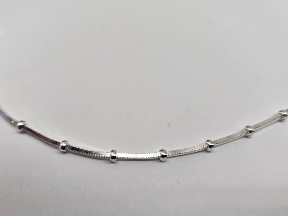 925 Sterling Silver Beaded Square Snake Station Chain Necklace 2mm 7″ to 20″