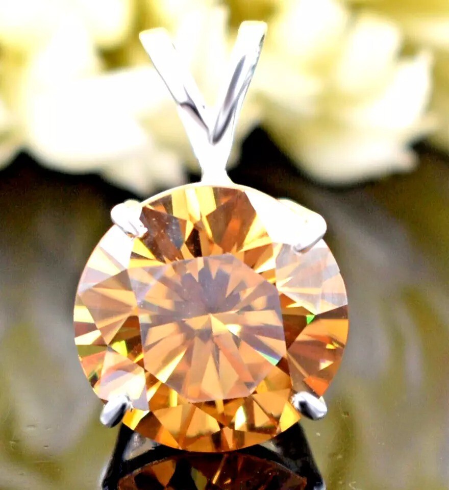RARE 12.00 Ct Treated Champagne Diamond Solitaire Pendant 925 Silver Certified