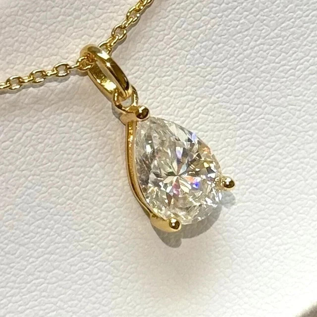 2CT Pear Cut Lab Created Diamond Solitaire Womens Pendant 14K Yellow Gold Plated