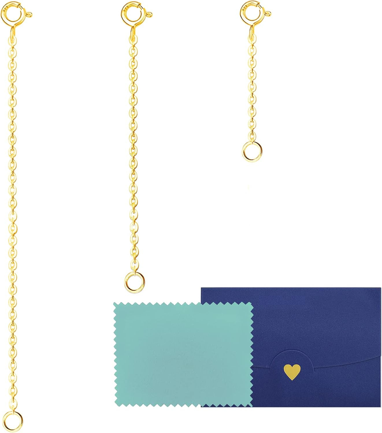 925 Sterling Silver Necklace Extender, 3 Pcs 14K Gold Plated Durable Chain Exten
