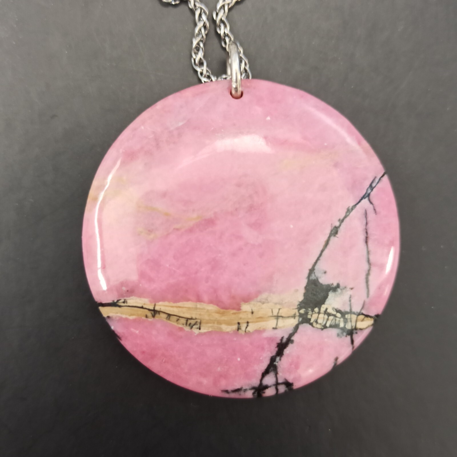 Natural Stone Pendant Sterling Silver Necklace Huge Natures Abstract Art Pink