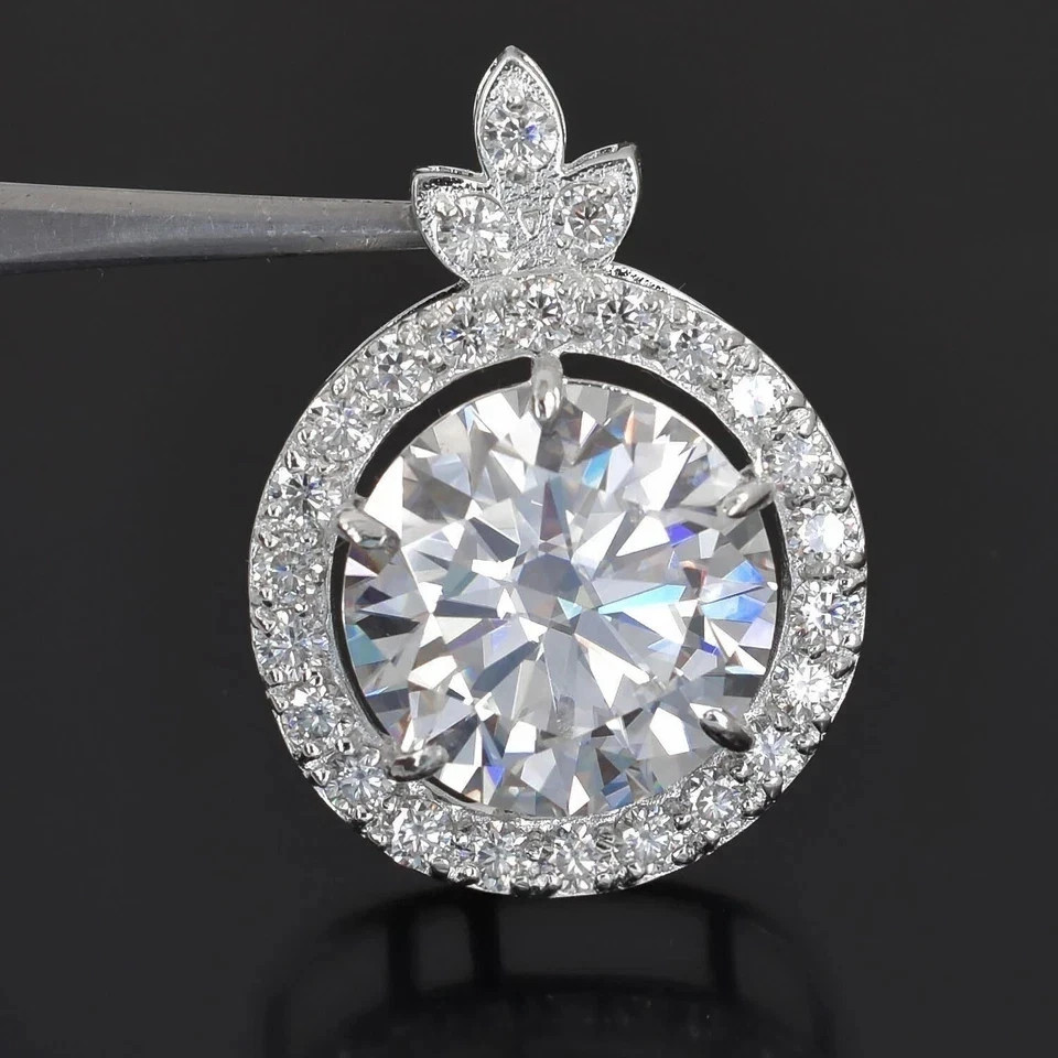 11.50 Ct Round White Treated Diamond Solitaire Pendant 925 Silver Certified