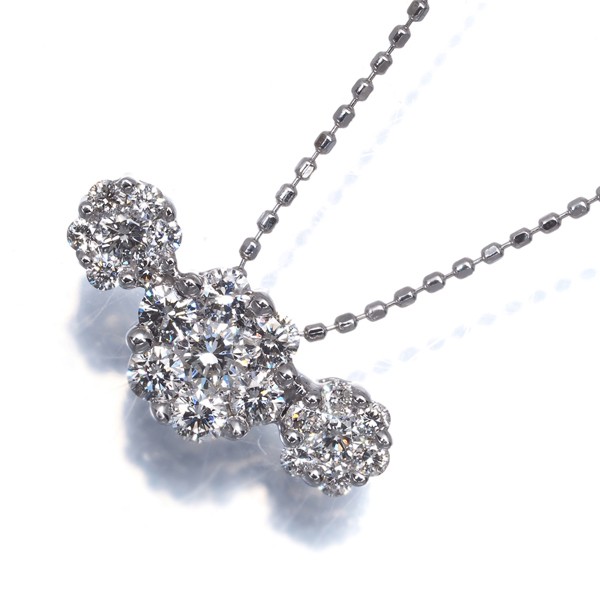 Diamond 0.75ct Flower Necklace 18K 750 White Gold