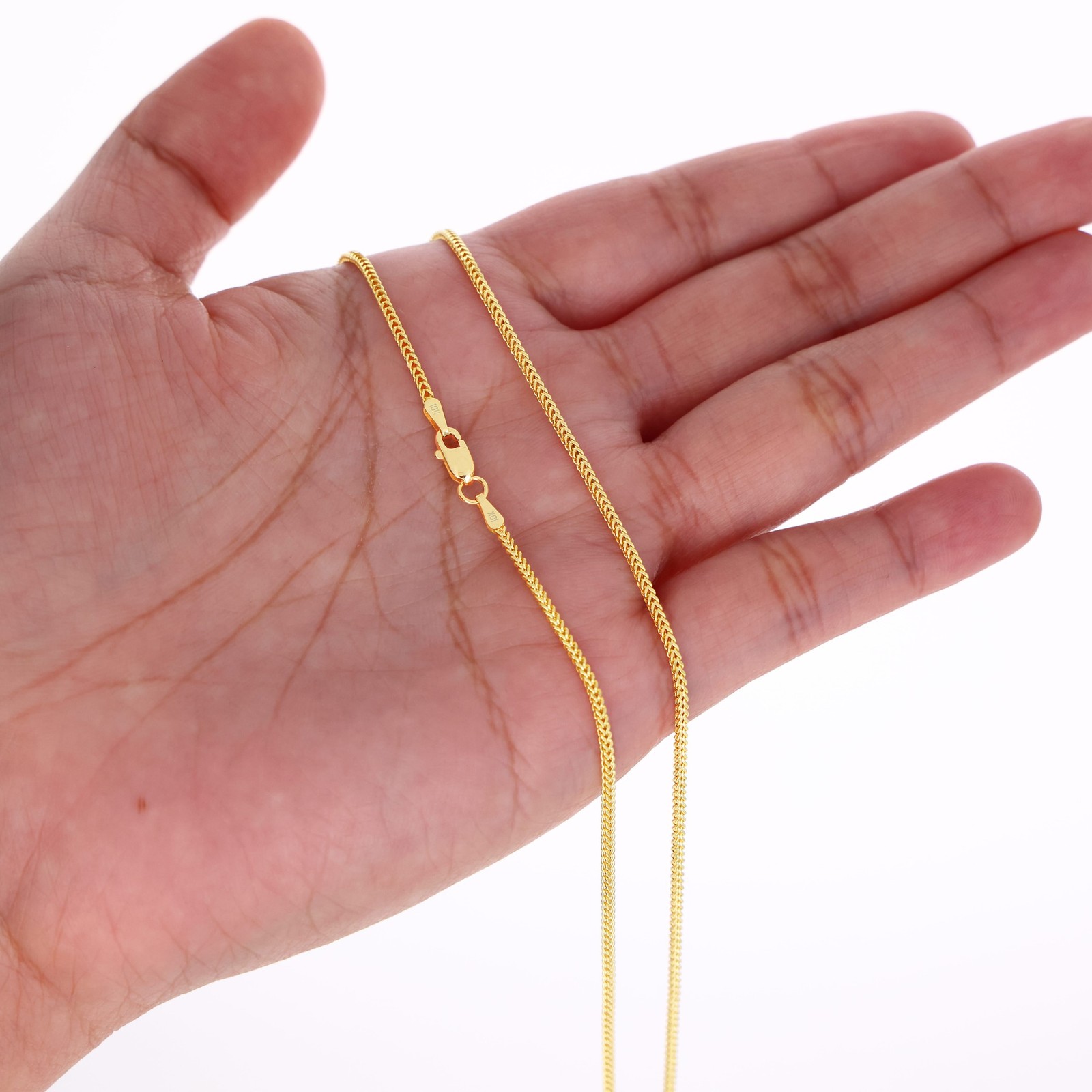 10K Yellow Gold 1.5mm Foxtail Wheat Franco Box Chain Pendant Necklace 16″- 30″