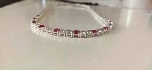 20TCW Round Cut Lab Created Ruby & Diamond Tennis Necklace 14K White Gold Plated