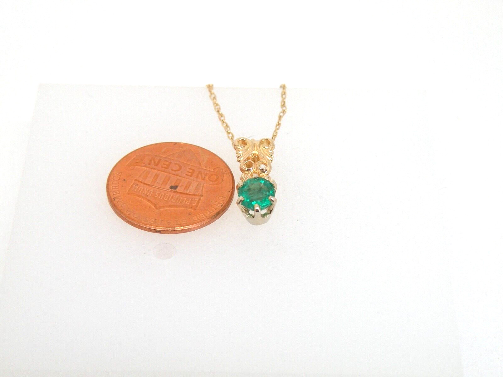 Authentic 14k Yellow Gold Pendant, round Emerald, large bail, May birthstone