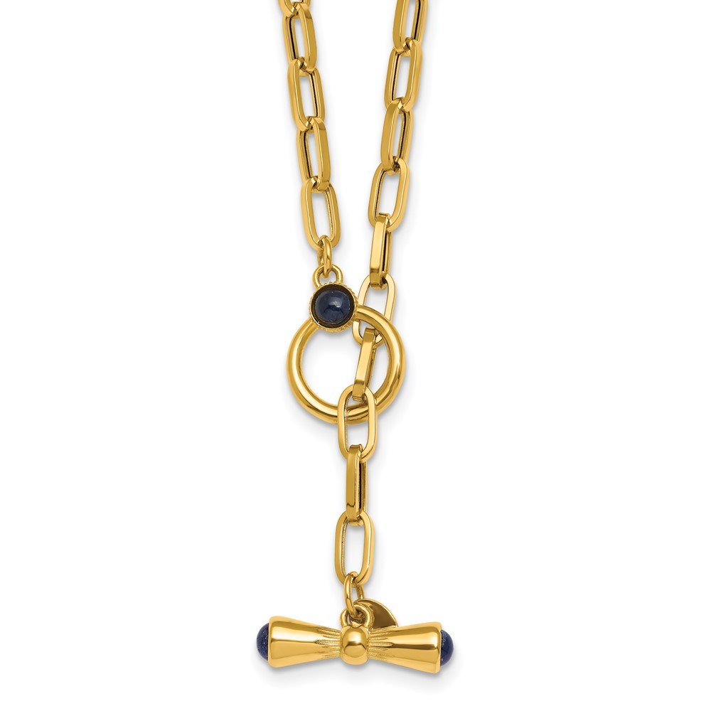 18K Yellow Gold Polished Sapphire Fancy Link Toggle Necklace 18″