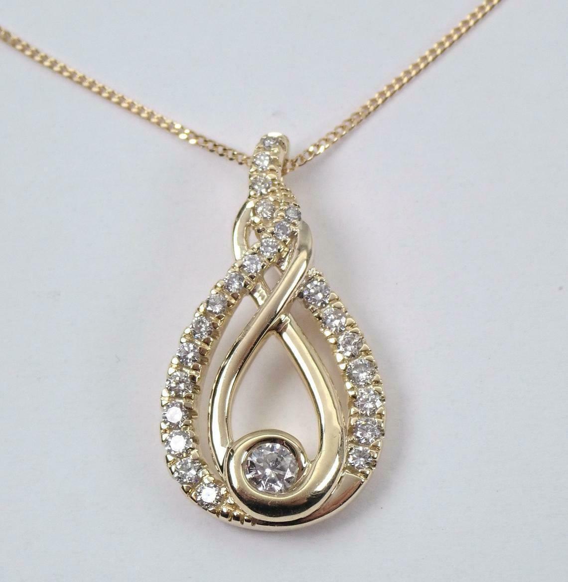 0.80Ct Round Cut Diamond Twisted Pendant 14K Yellow Gold Finish 18″ Free Chain