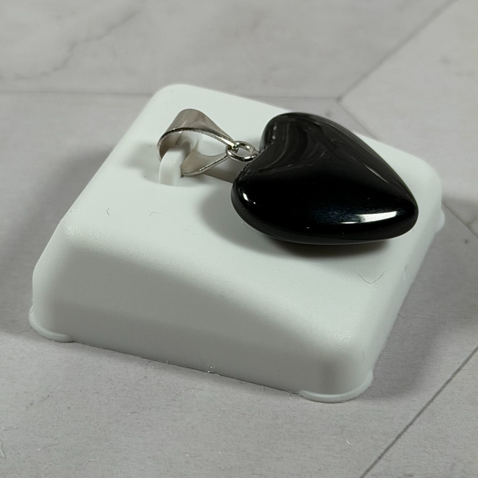 Sterling Silver 925 Solid Black Onyx Heart Shaped Charm Pendant