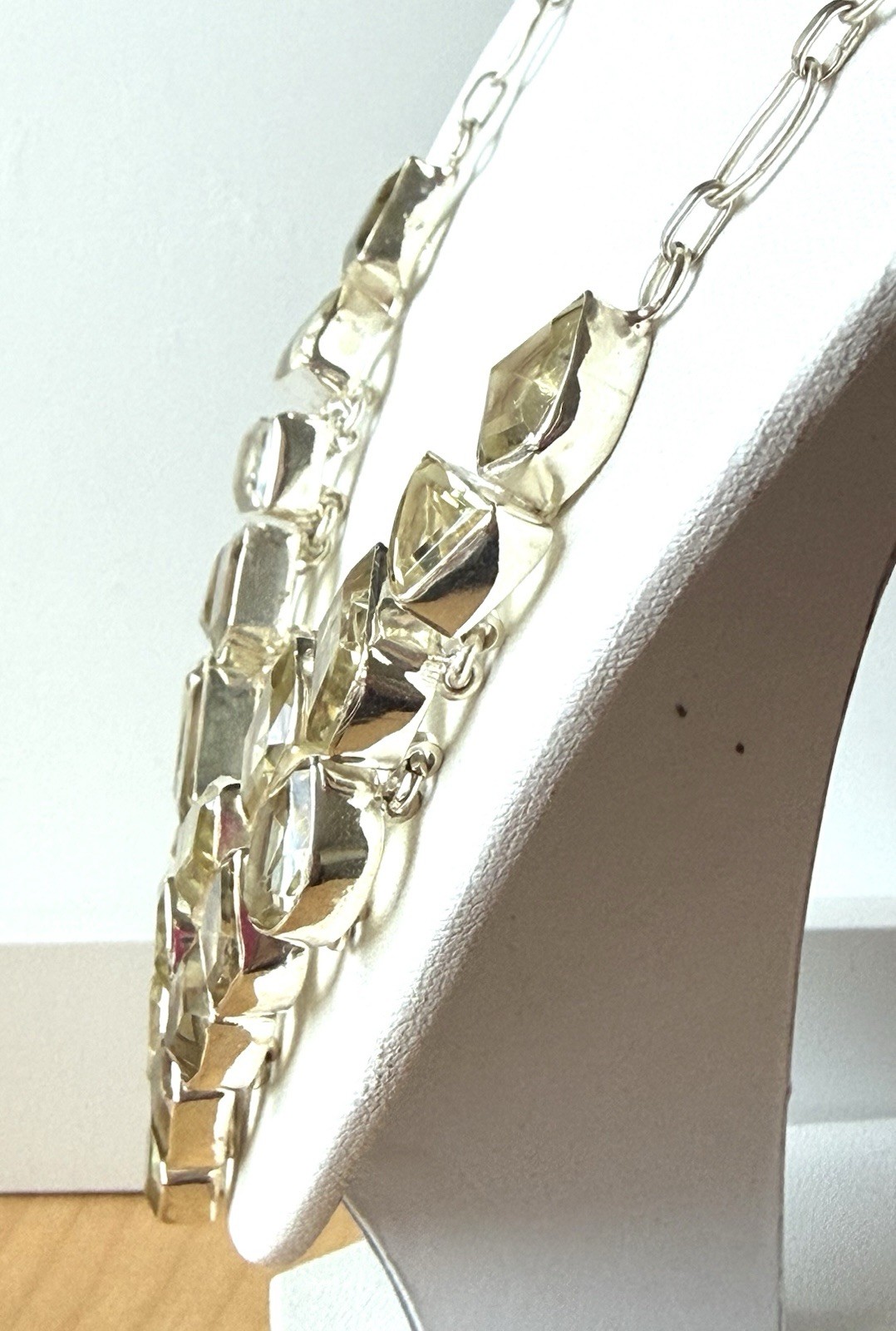 Quartz Sterling Silver .925 Statement Necklace Natural Stones Light Green/gray