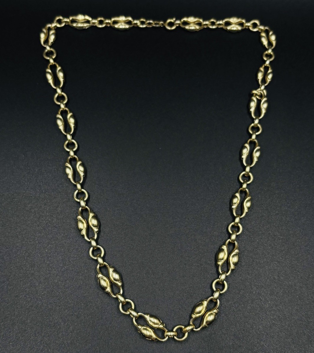 Vintage 835 German Silver Gold Plated Puffed Mariner Link Chain Necklace 17.5″