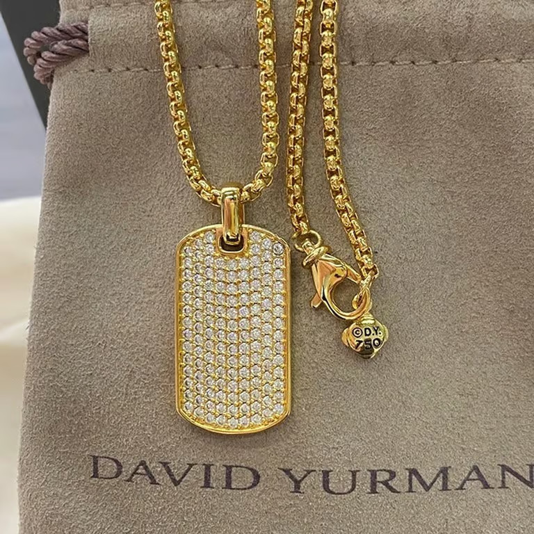 David Yurman Gold & Diamond Dog Tag Pendant Necklace