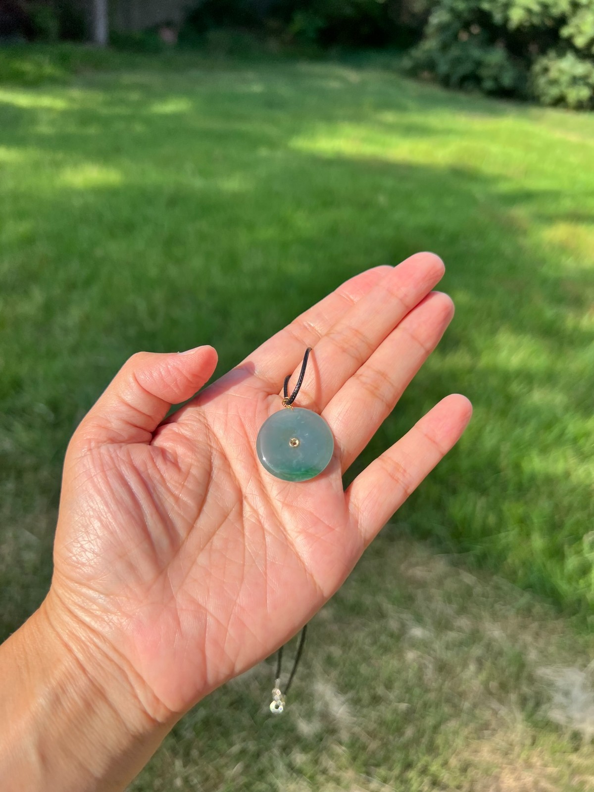 18k Solid Gold 100% Natural Grade A Jadeite Jade PingAn Pendant H70 a