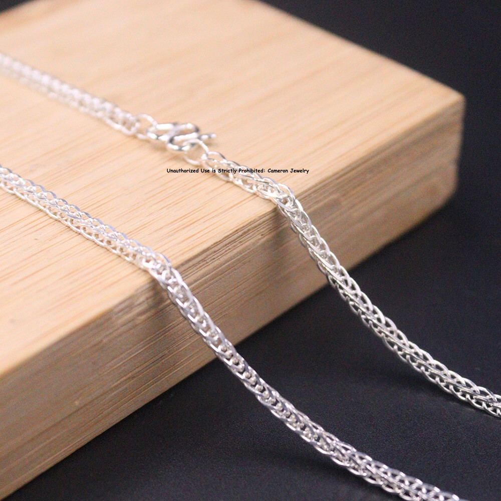 Pure S999 Fine Silver 999 Chain Women 2mm Wheat Link Necklace 4-5g 17.9inchL