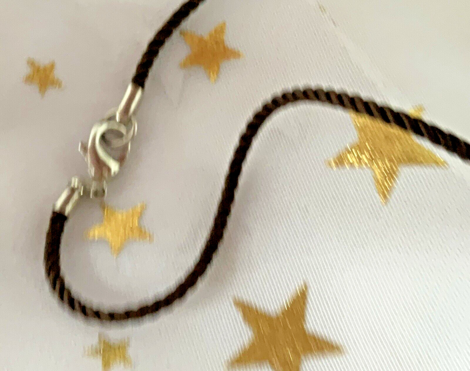 Juicy Couture Heart Pendant Necklace Brown Braided 14″ Rope Cord Pave Rhinestone