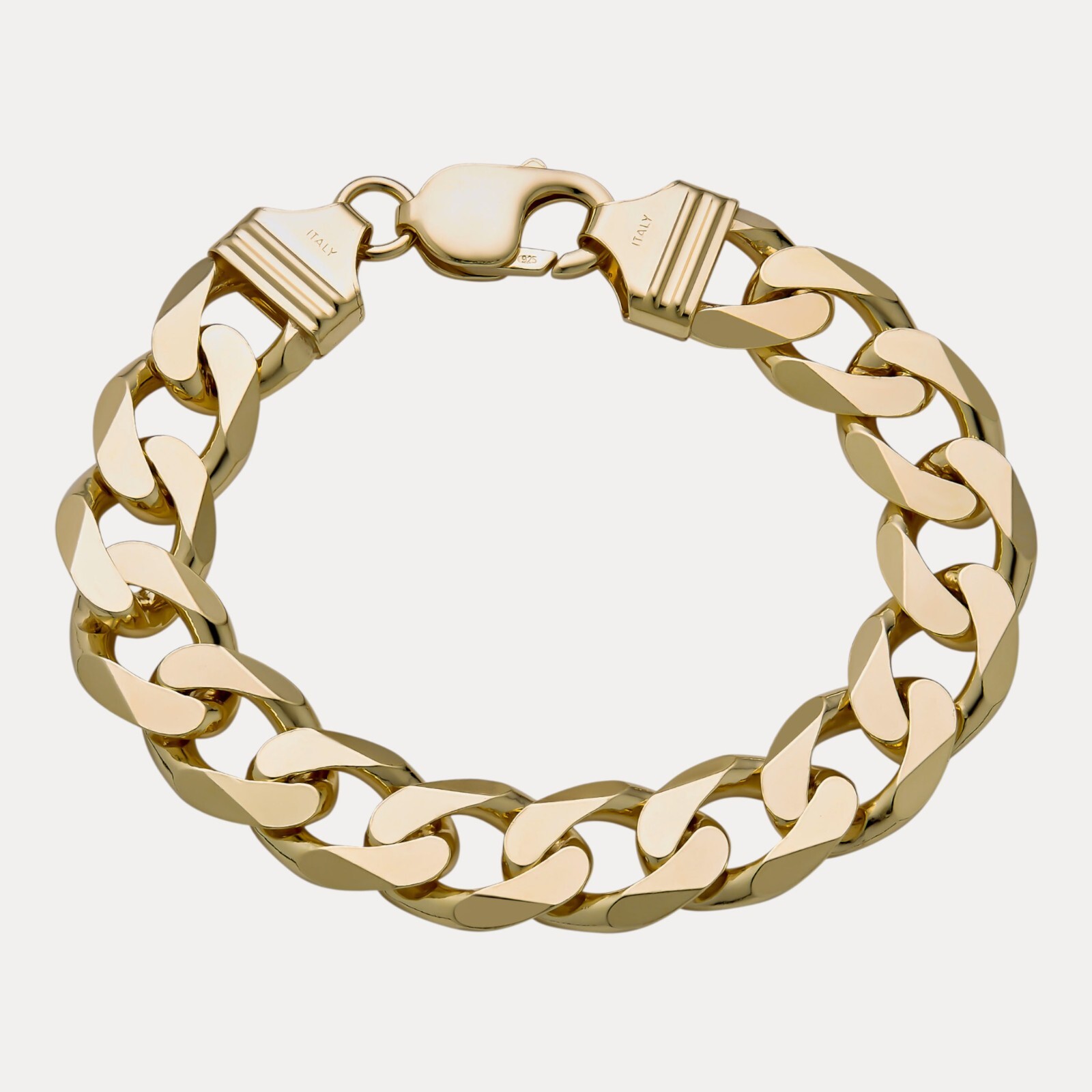 13.5mm Curb Bracelet – Real Solid 925 Sterling Silver Or 14k Gold Vermeil ITALY