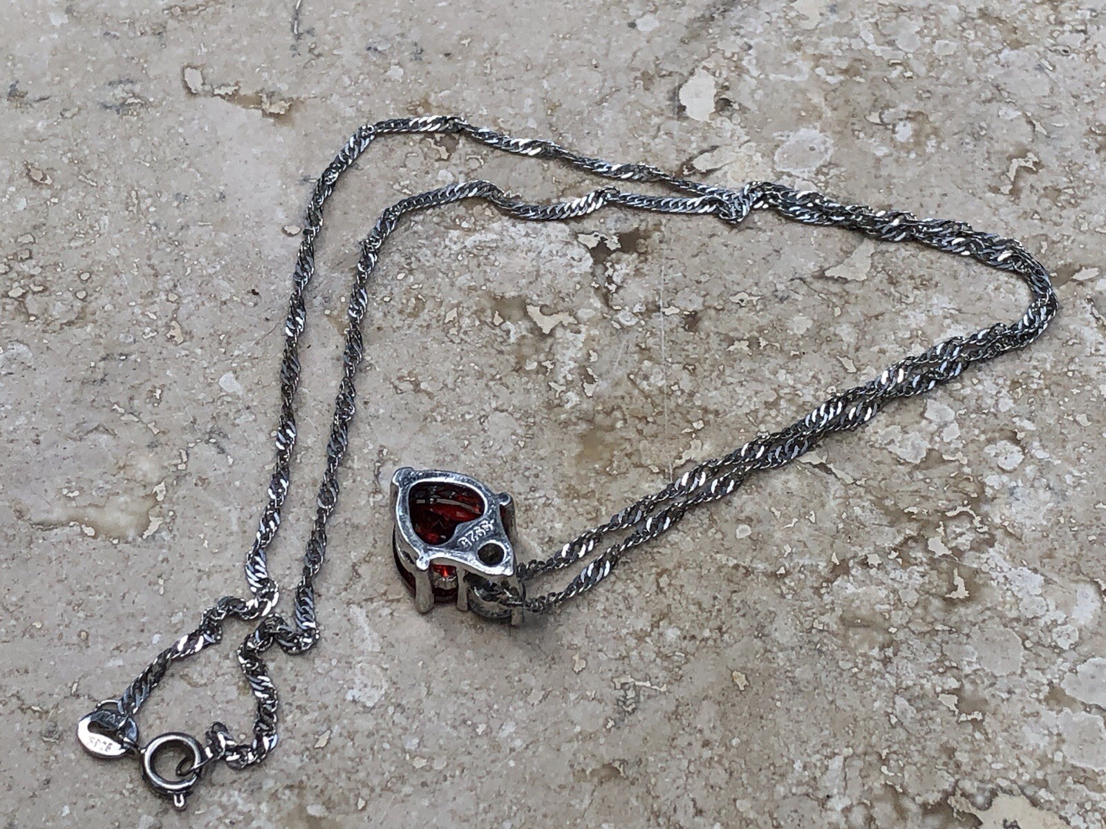 ❤️✨925 STERLING SILVER Red Ruby Garnet Color HEART Pendant Necklace TWIST CHAIN
