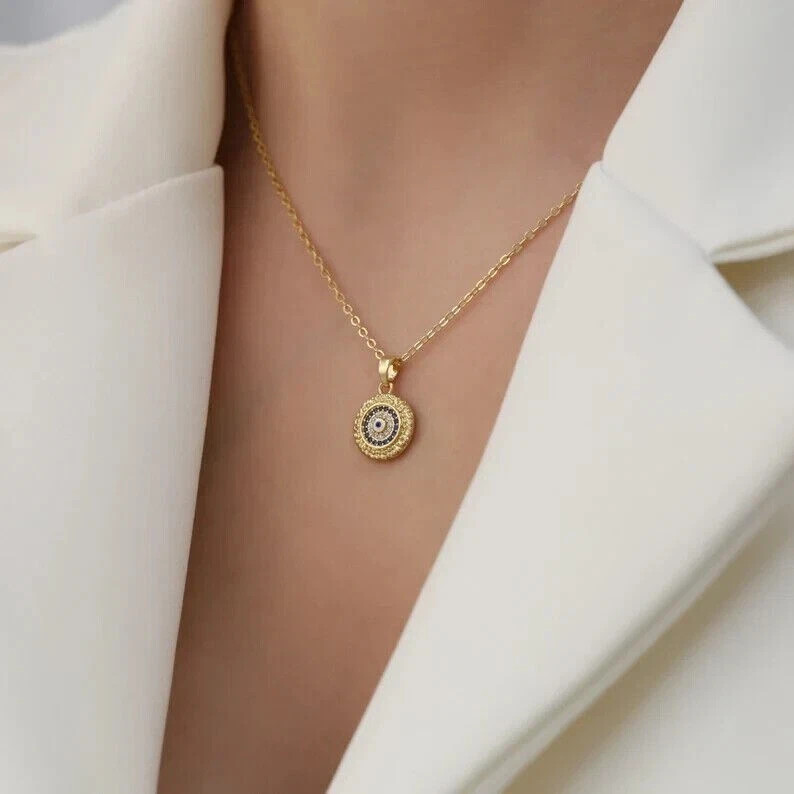 0.5Ct Lab Created Diamond & Sapphire 14k Yellow Gold Over Evil Eye Pendant Gift