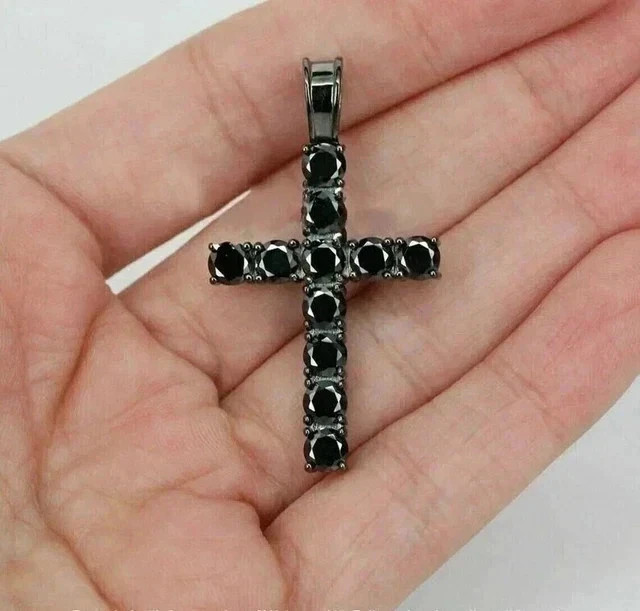 2Ct Round Black Diamond Lab Created Men’s Cross Pendant 14k Black Gold Plated