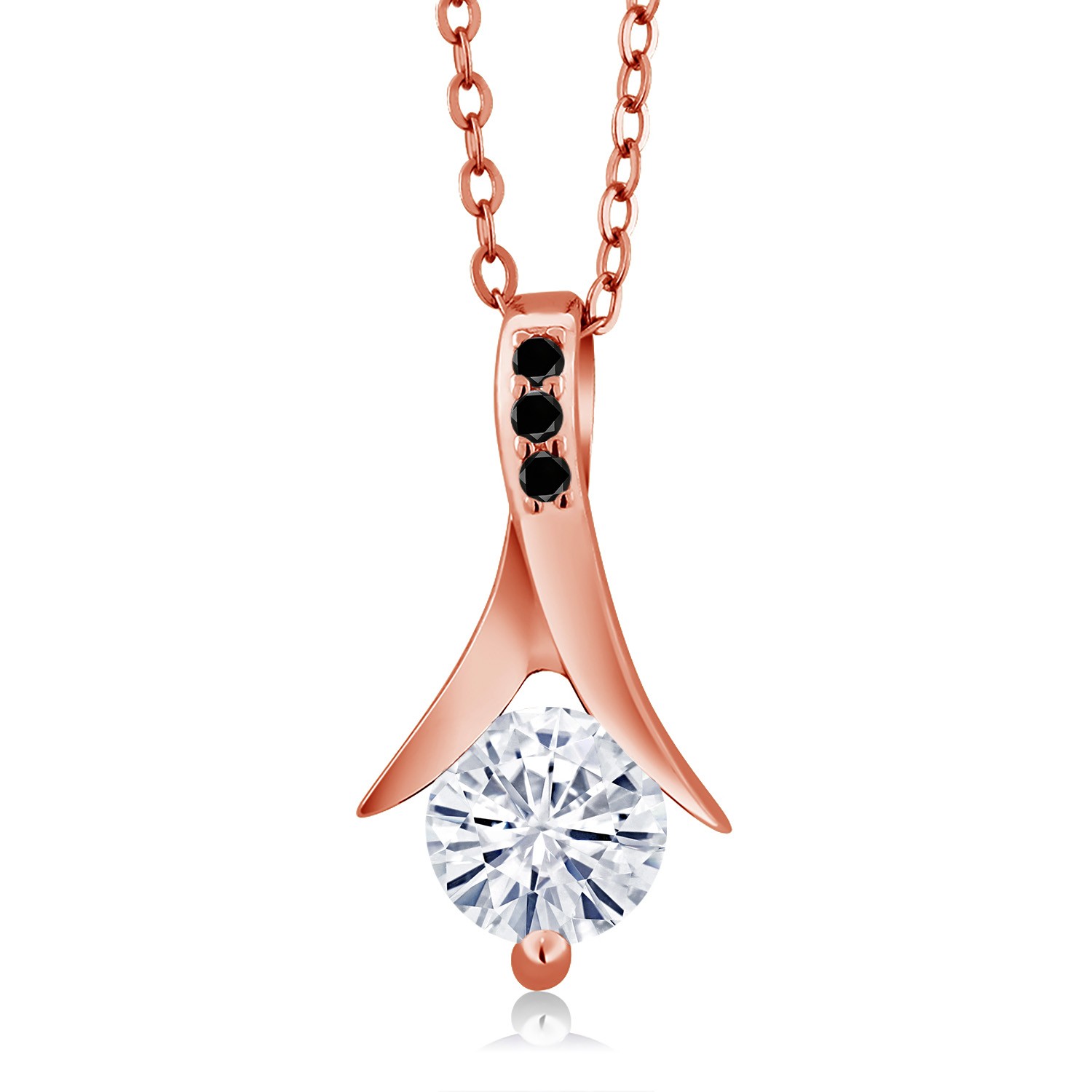 18K Rose Gold Plated Silver Pendant with Chain Near Colorless (GH) Moissanite