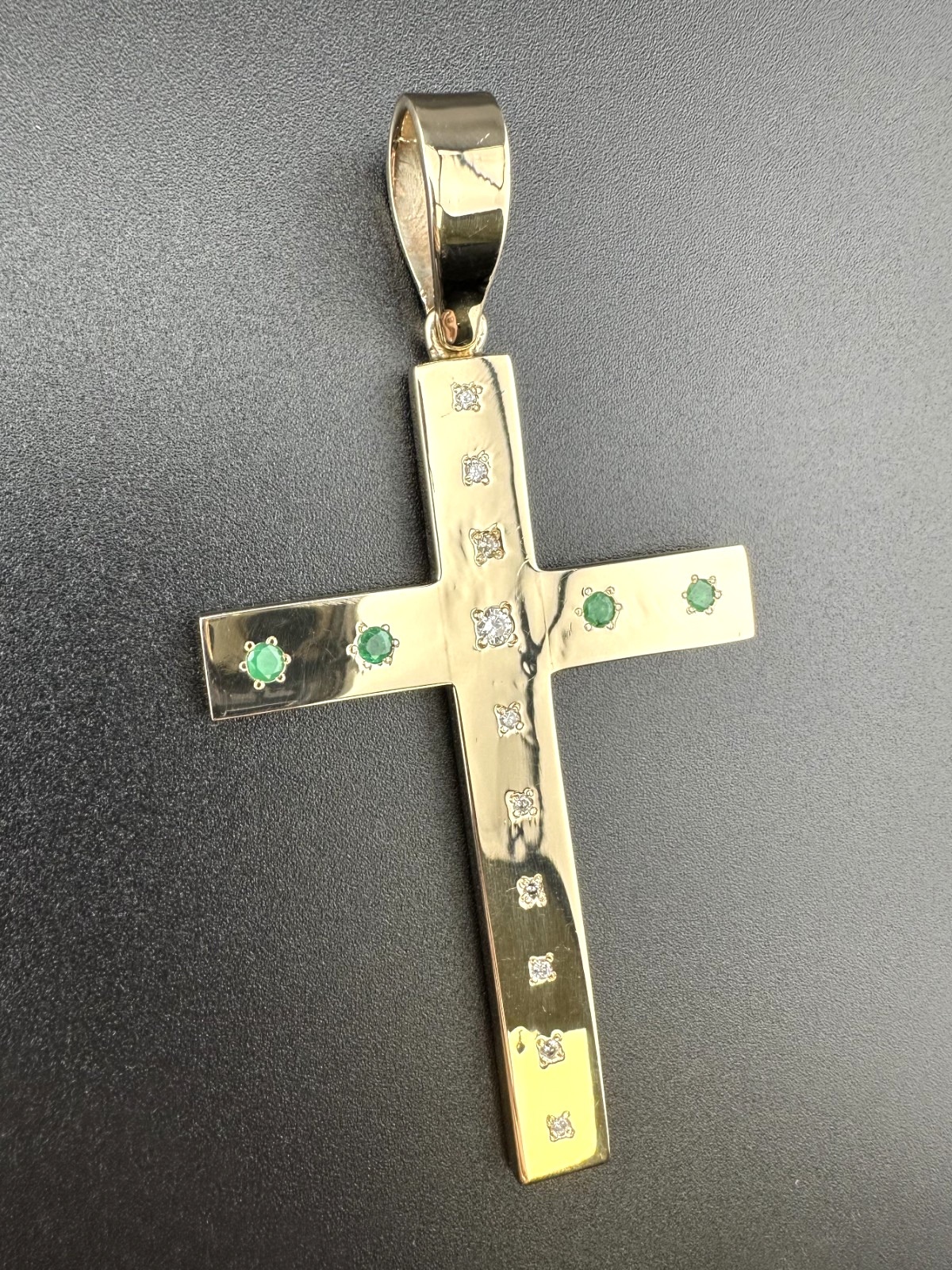 14k Yellow Gold Emerald Diamond Statement Cross Pendant 0.30ctw 30.70dwt 47.7g