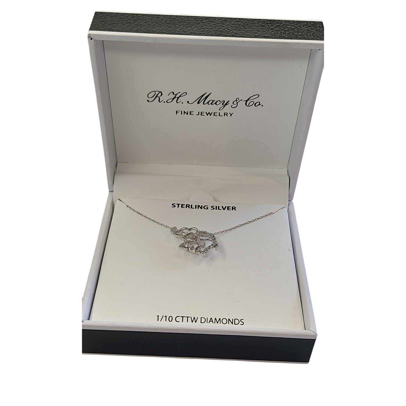 R H Macy & Co Sterling Silver Diamond Elephant Necklace 1 10 CTW