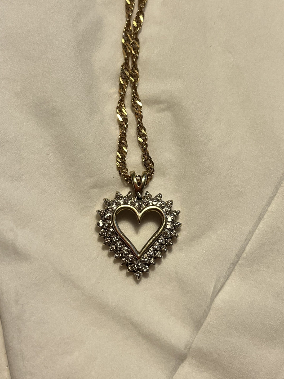Vintage 80s Milor Italy 14K Gold Flat Twisted Serpentine Chain 10K Diamond Heart