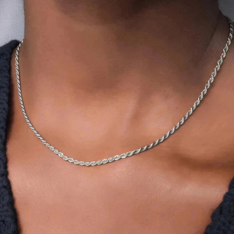 4mm Diamond Cut Solid 925 Sterling Silver Italian Rope Chain Men’s Necklace