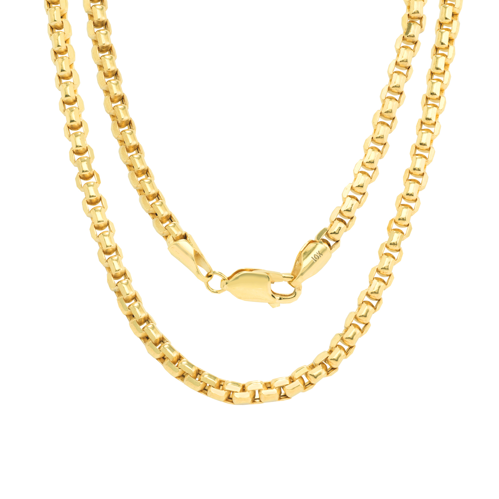 10K Yellow Gold 3.5mm Venetian Round Box Chain Link Pendant Necklace 16″- 30″