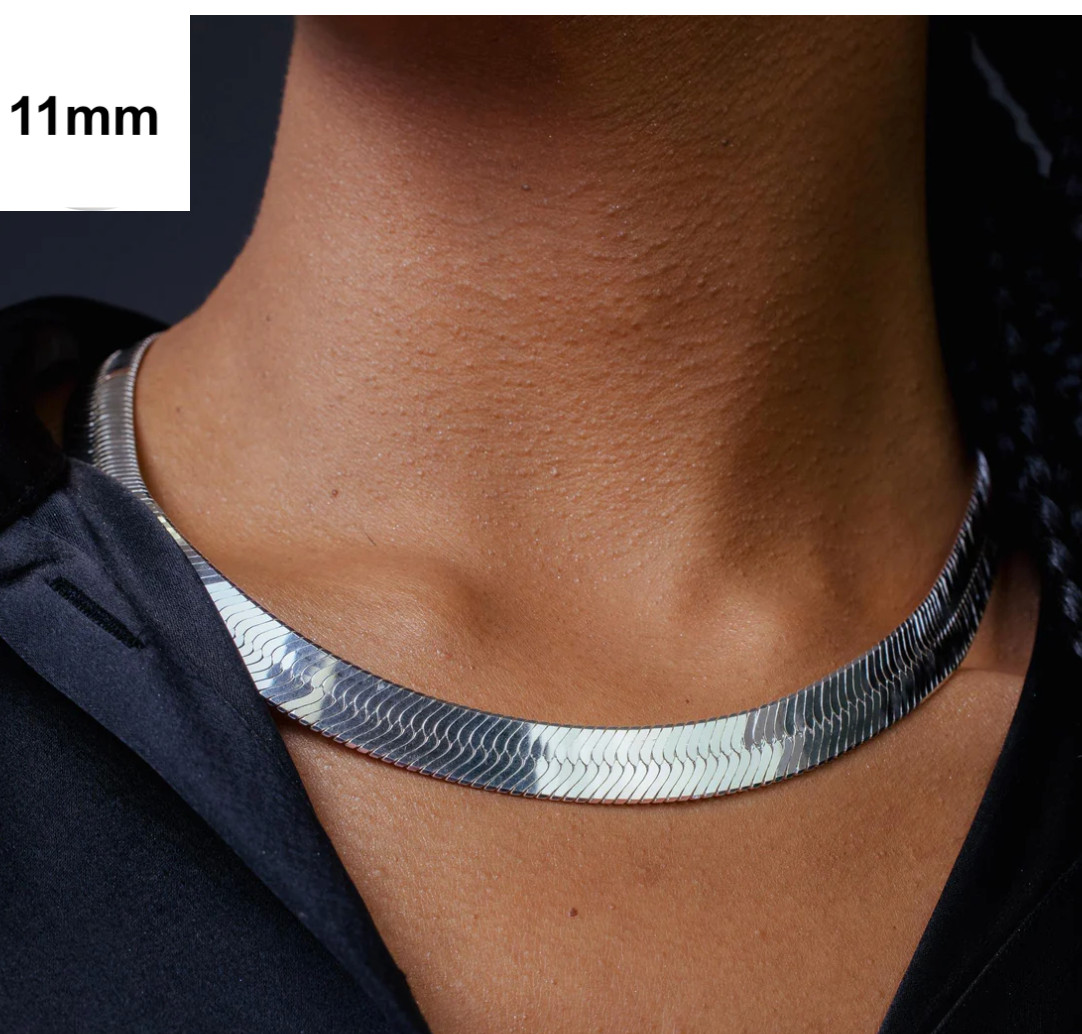 Italian Solid Sterling Silver Herringbone Chain Necklace 925 Silver Chain UNISEX
