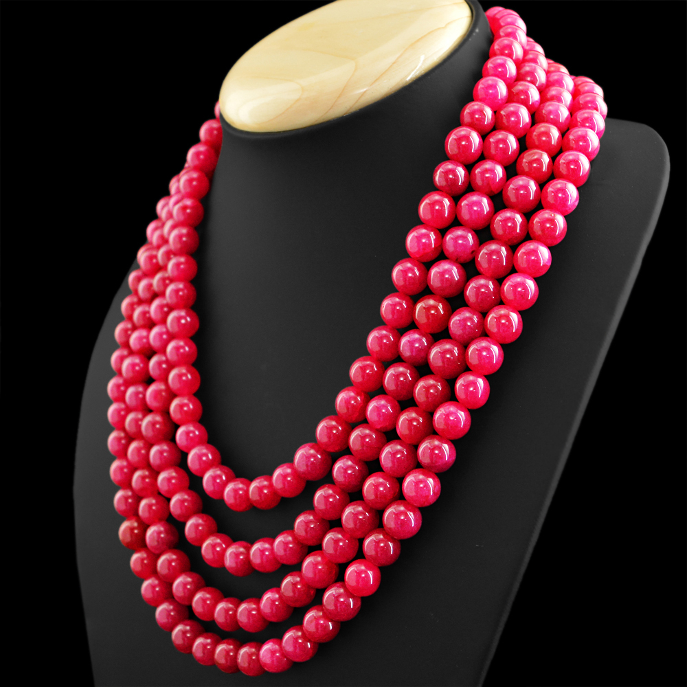 1056.00 CTS ENHANCED RUBY RARE 4 STRAND ROUND SHAPE BEADS NECKLACE (DG)