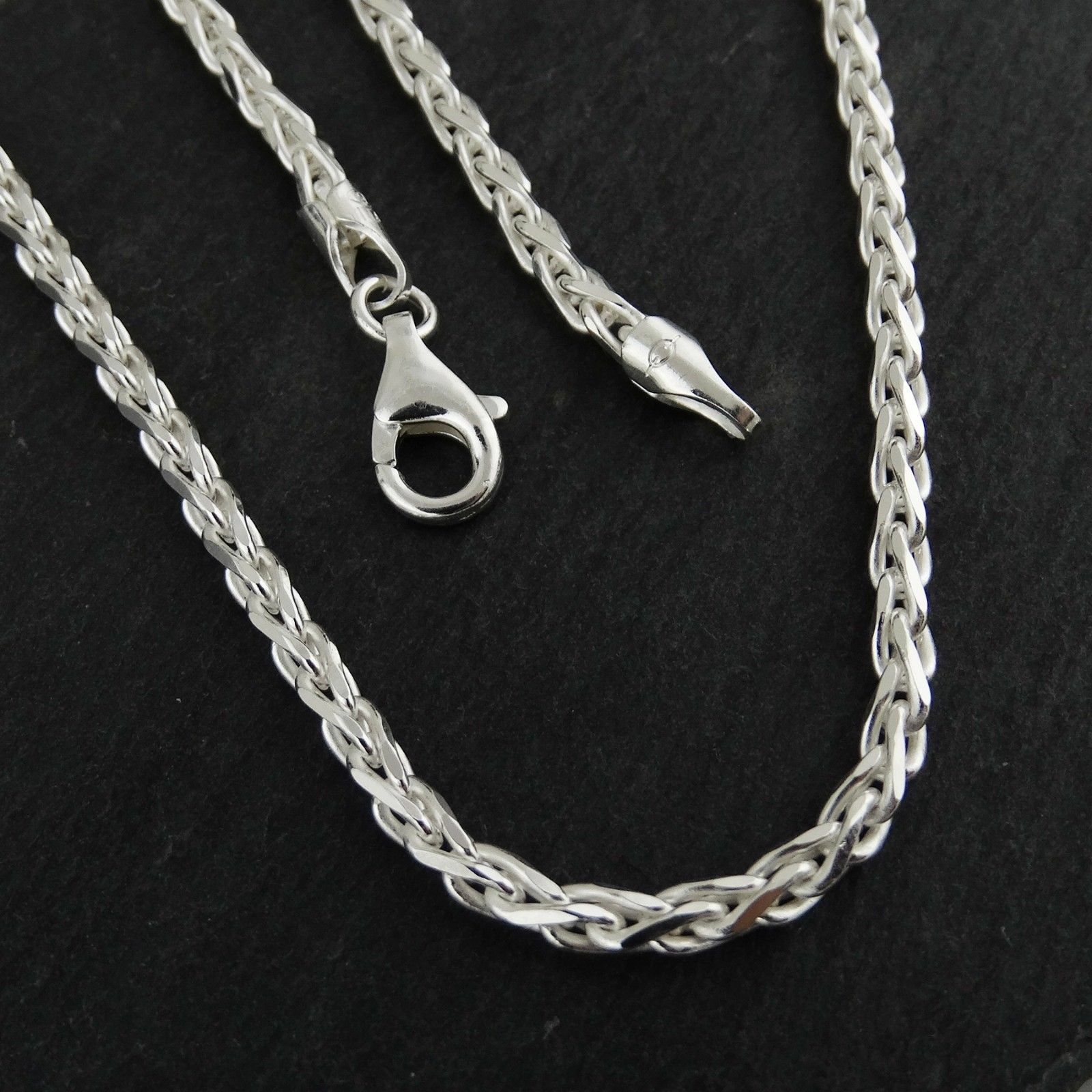 3mm Diamond-Cut SPIGA Wheat Chain Necklace – 925 Sterling Silver – 080 Italian