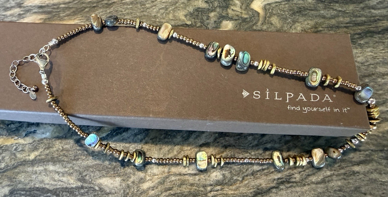 Silpada Sterling Silver 925 N1729 Abalone Shell, Glass Beads And Brass Necklace