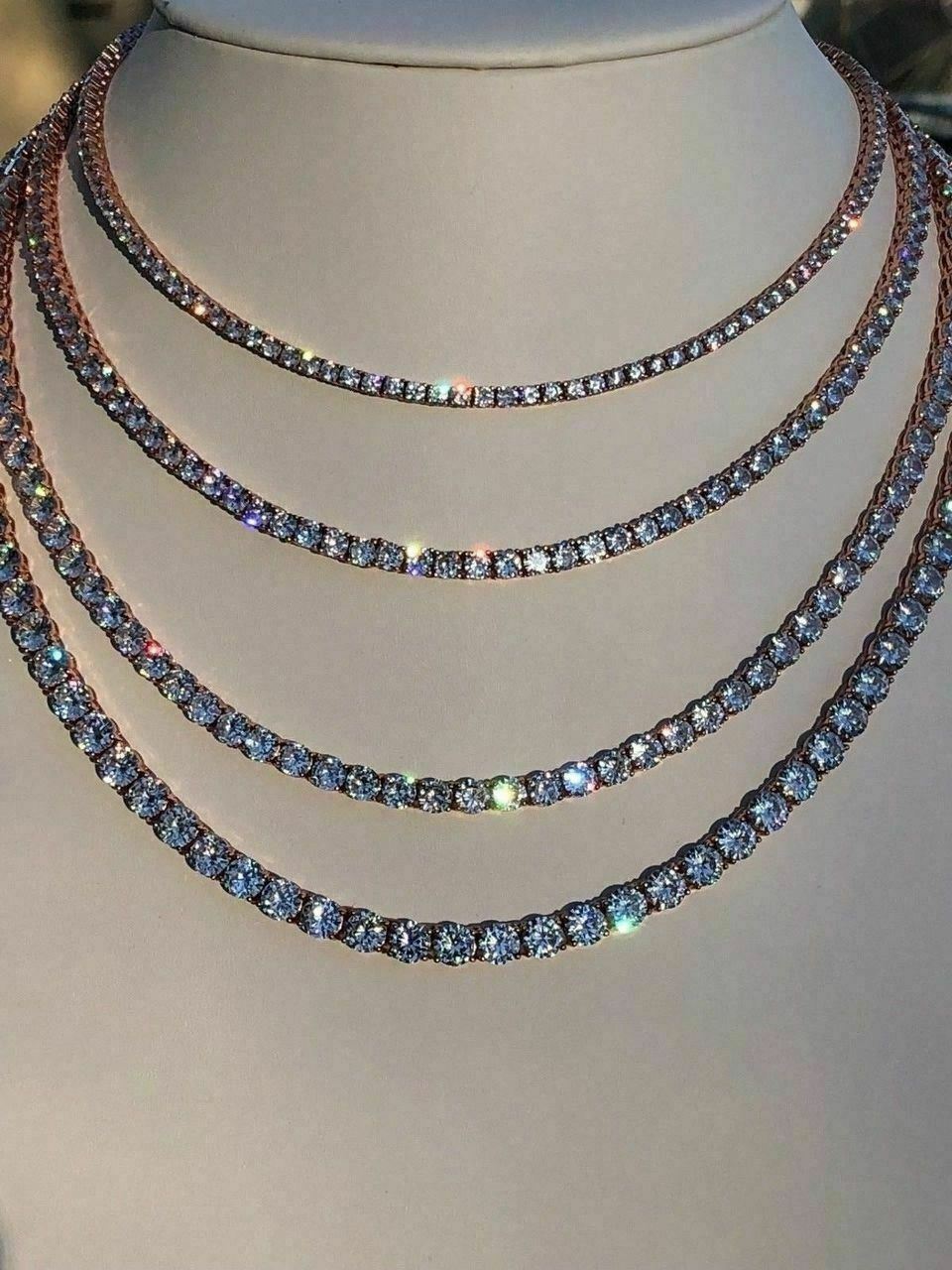 Cadena TENNIS De Plata 925 SOLIDA Bañada en Oro ROSA De 14K Con Diamantes Unisex