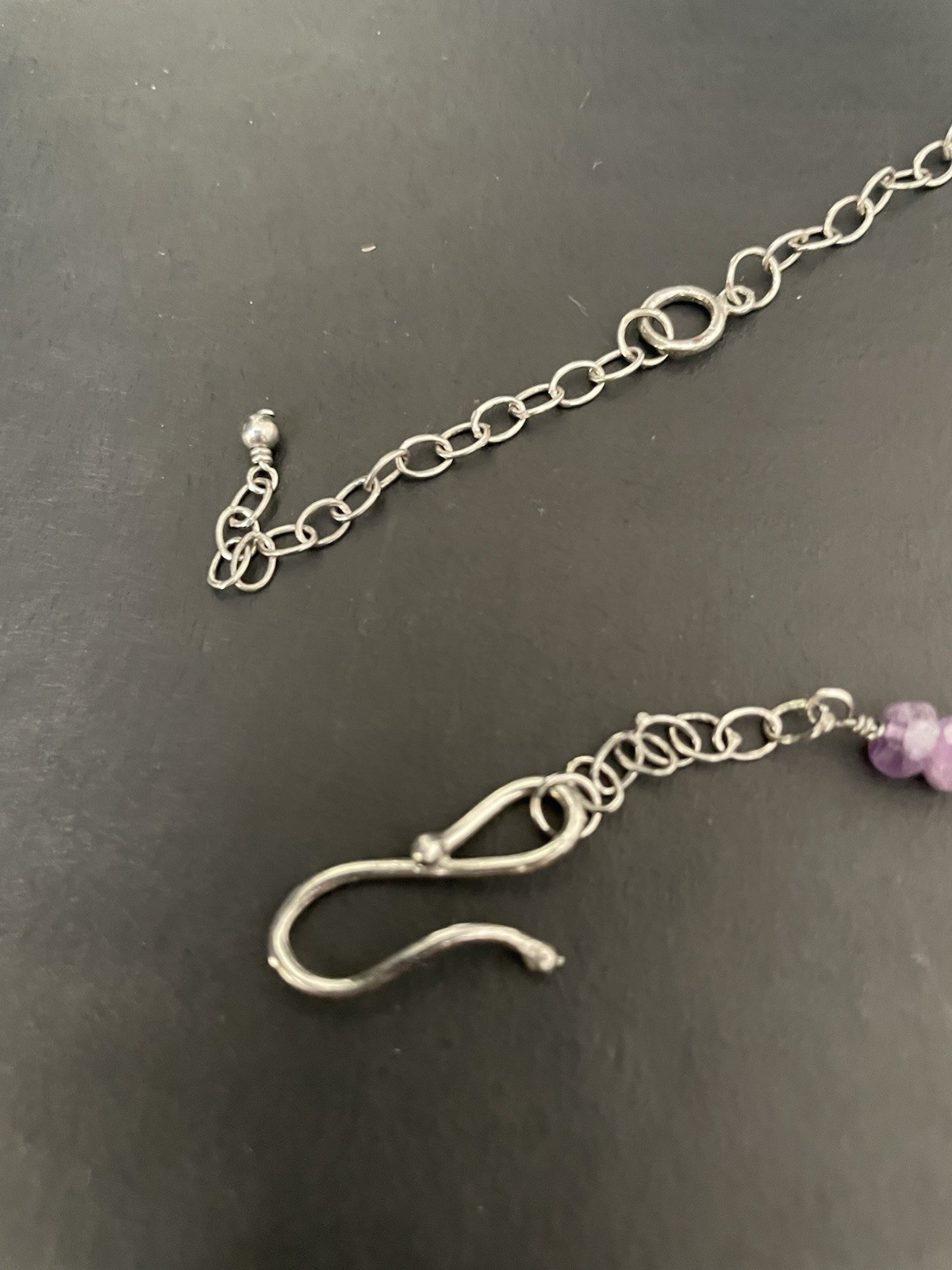 Sterling Silver & Amethyst Necklace Polished Stone Pendant Marked NF 925