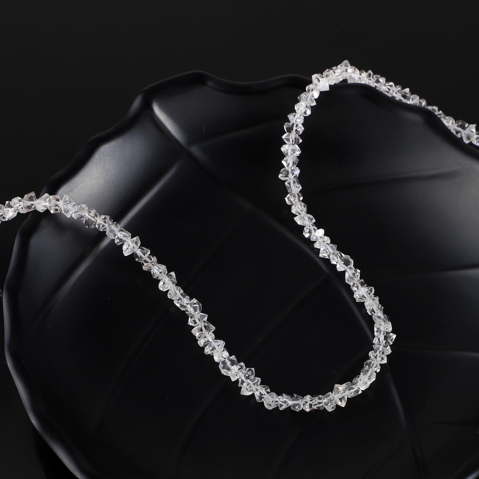 100%Natural Herkimer Diamond Stone Beaded Handmade Necklace 925 Silver