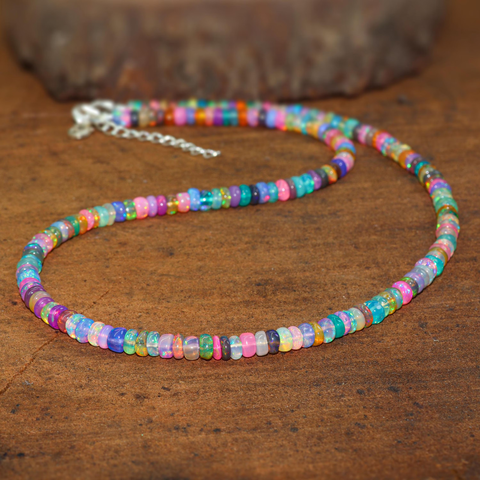 Fire Multi Opal Gemstone Beads Necklace, Natural Opal Beads Handmade Necklace