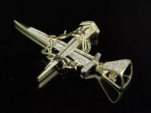 Lab Created Diamond 2Ct Round Men’s Cross Pendant 14K Yellow Gold Silver Plated