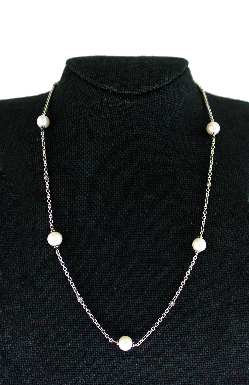 Lagos 925 Sterling Silver 8mm – 8.5mm Pearl Station Necklace 20″