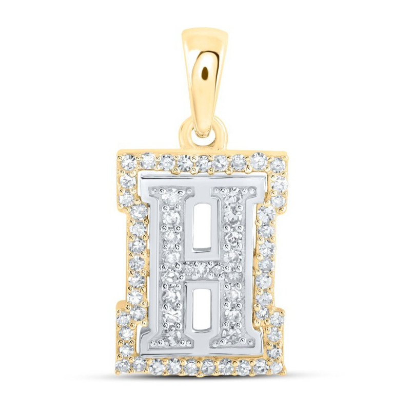 0.20cttw Diamond H Initial Letter Pendant 10k Two tone Gold