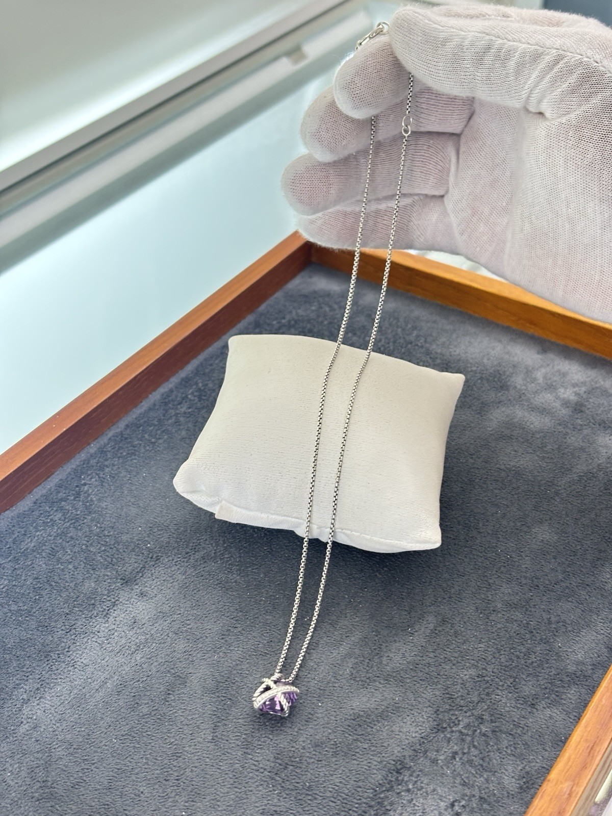 David Yurman Cable Wrap Pendant Necklace with Amethyst 16-17″