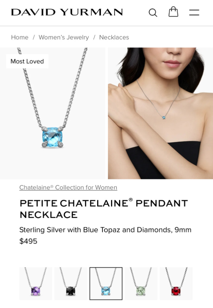 PETITE CHATELAINE® PENDANT NECKLACE Sterling Silver w/ Blue Topaz & Diamonds