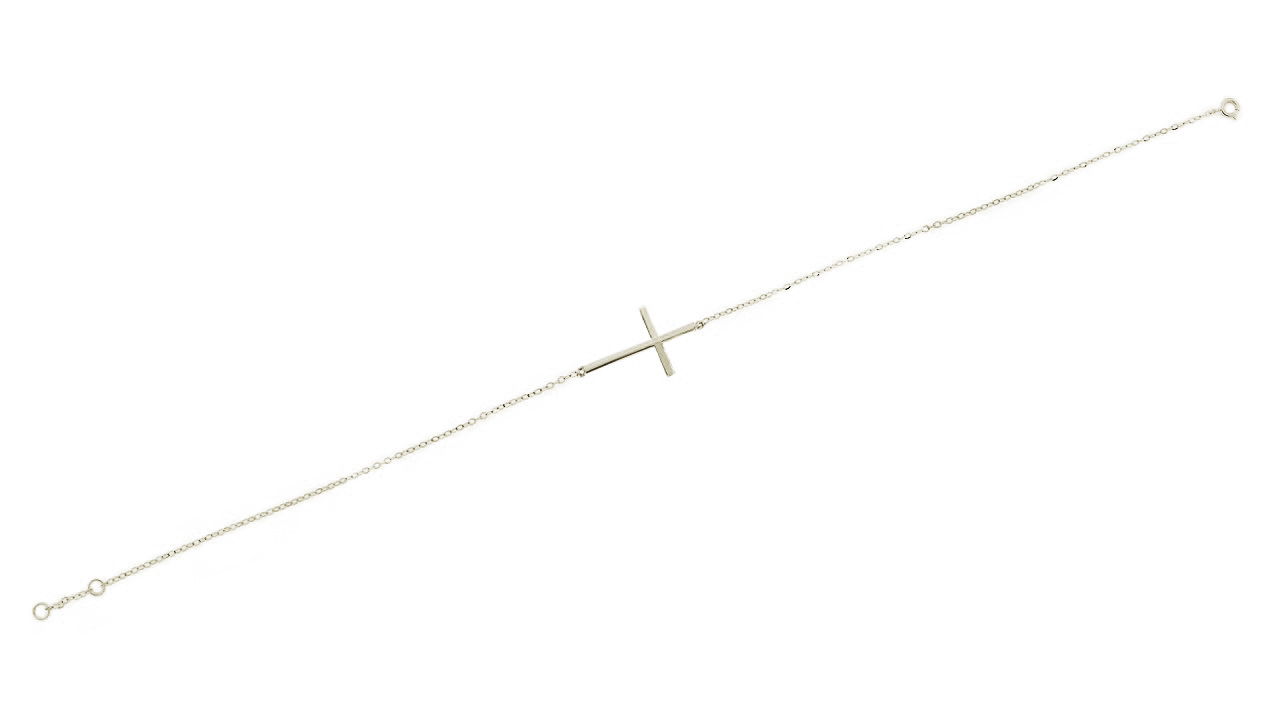 925 Sterling Silver Cross Necklace Sideways Cross 16 – 17 Inch Adjustable Chain