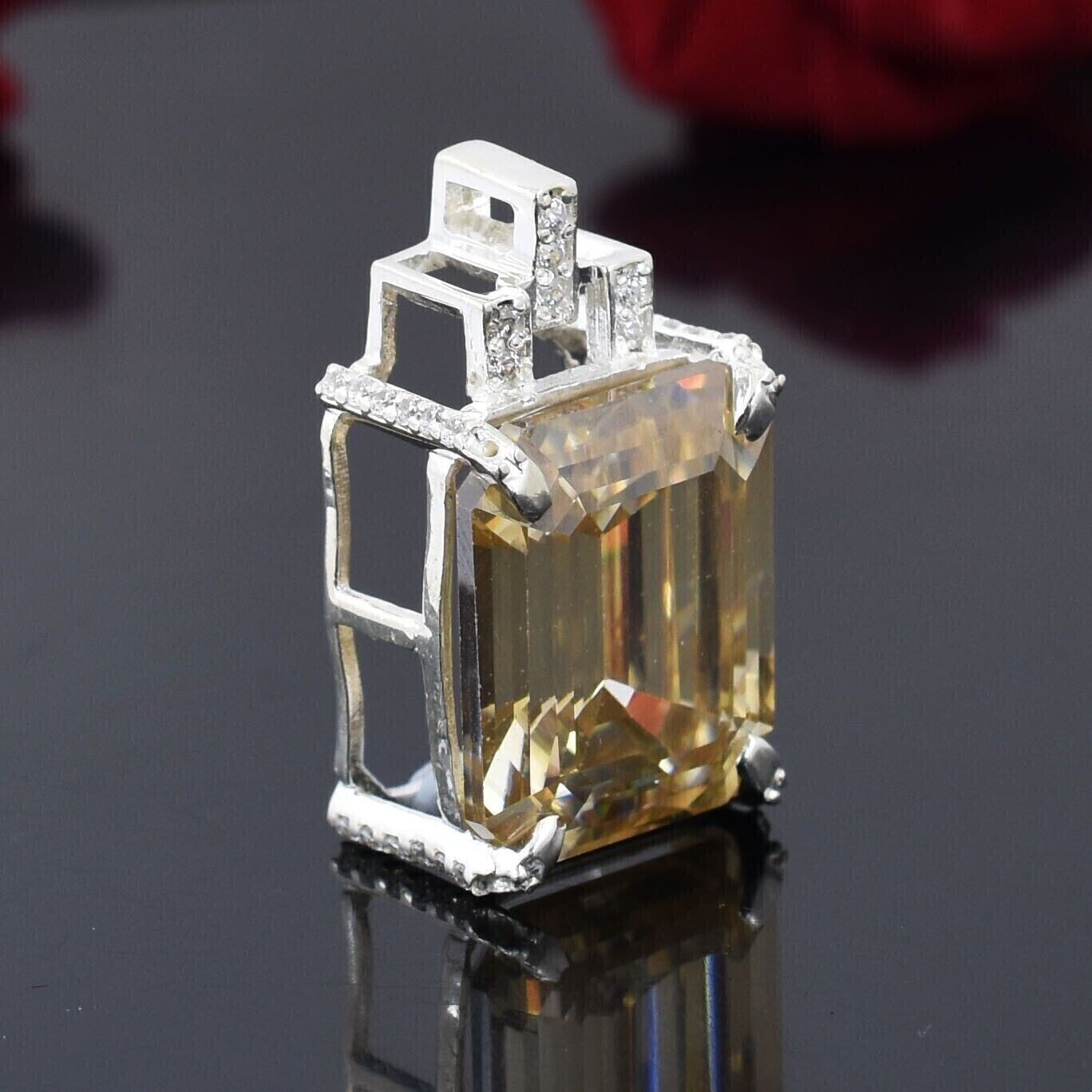 10 Ct Champagne Treated Diamond Pendant Emerald Cut VVS1 Certified ! Ideal Gift